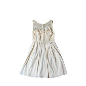Hitherto Fit & Flare Dress Cream Pleated Bow Silk Trim Vintage Style SIZE 2